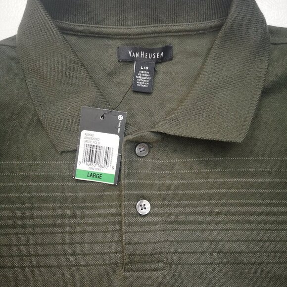 NWT Van Heusen Men's Size Large Green Beret 2 Button Closure Long Sleeves Polo - Picture 9 of 11